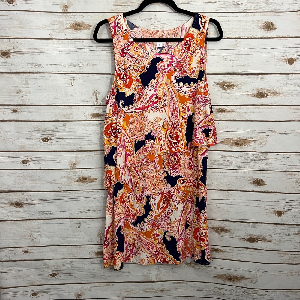 J Jill Blue Orange Paisley Layered Tank Dress